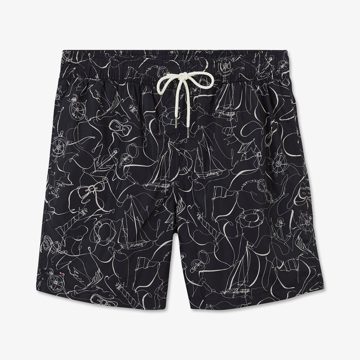 Short de bain bleu marine imprimé exclusif