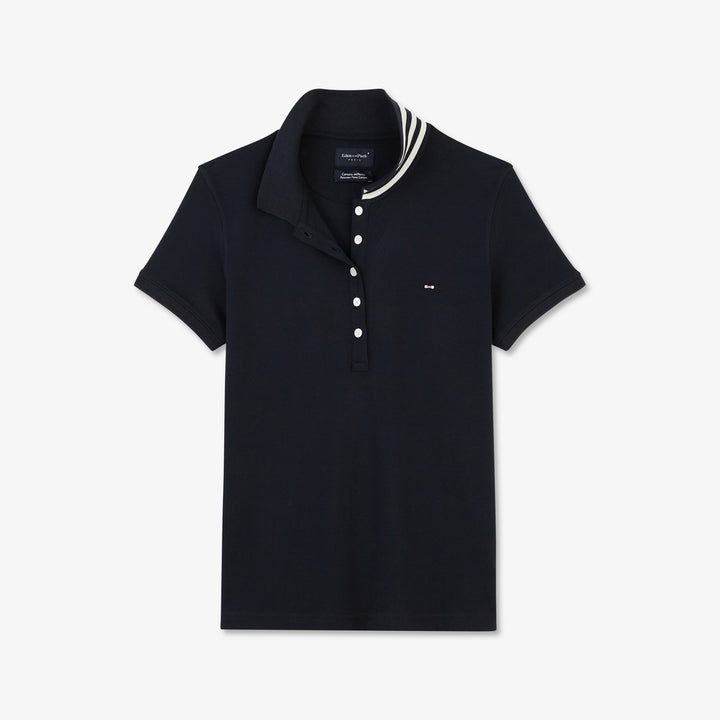 Polo bleu foncé en coton Pima piqué à col rayé