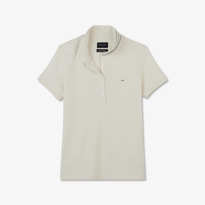 Polo écru en coton Pima piqué à col rayé