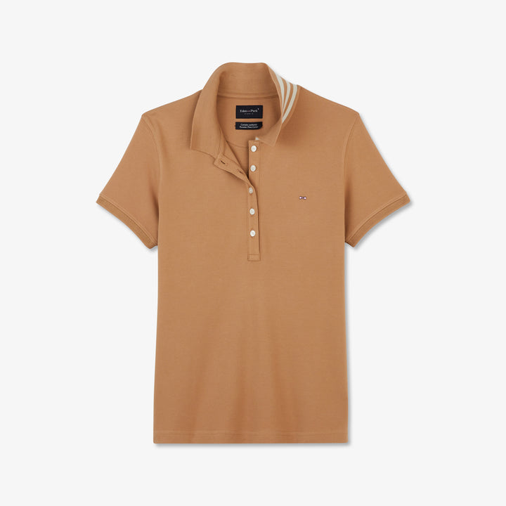 Polo marron en coton Pima piqué à col rayé