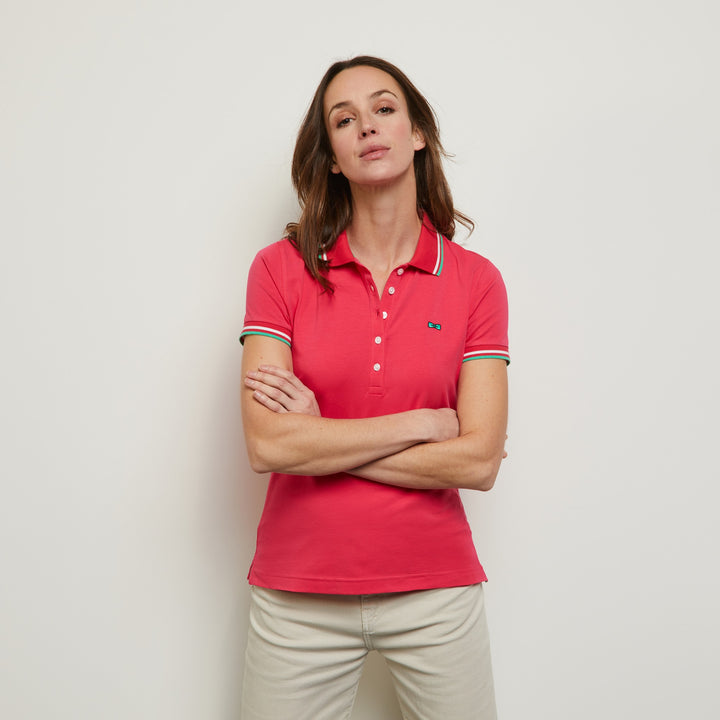 Polo rose manches courtes à logo patch