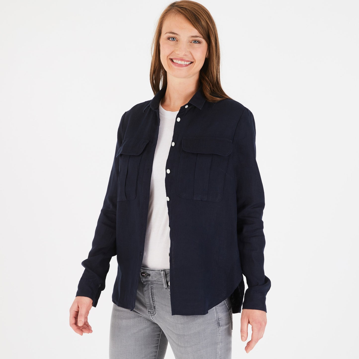 Dark blue linen blouse