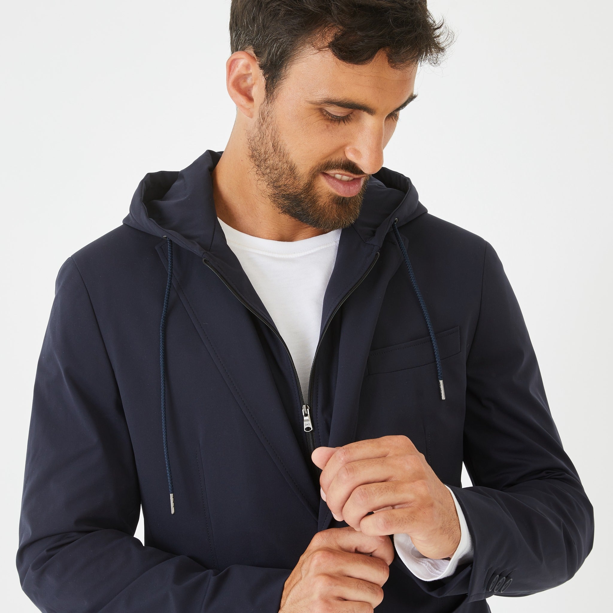 blazer azul foncé con parmenture sudadera amovible