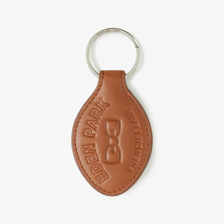 Porte-clé marron en cuir à inscription French Flair embossée