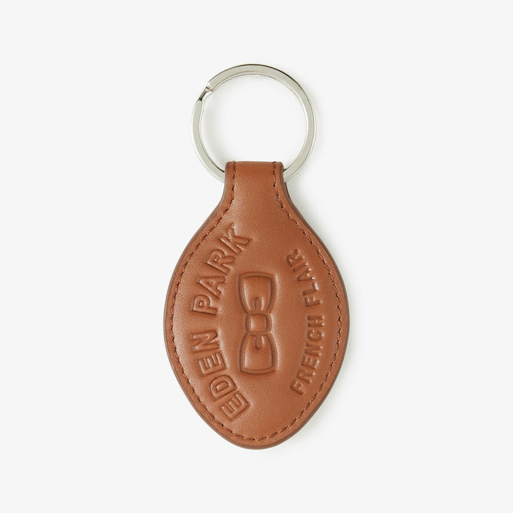 Porte-clé marron en cuir à inscription French Flair embossée