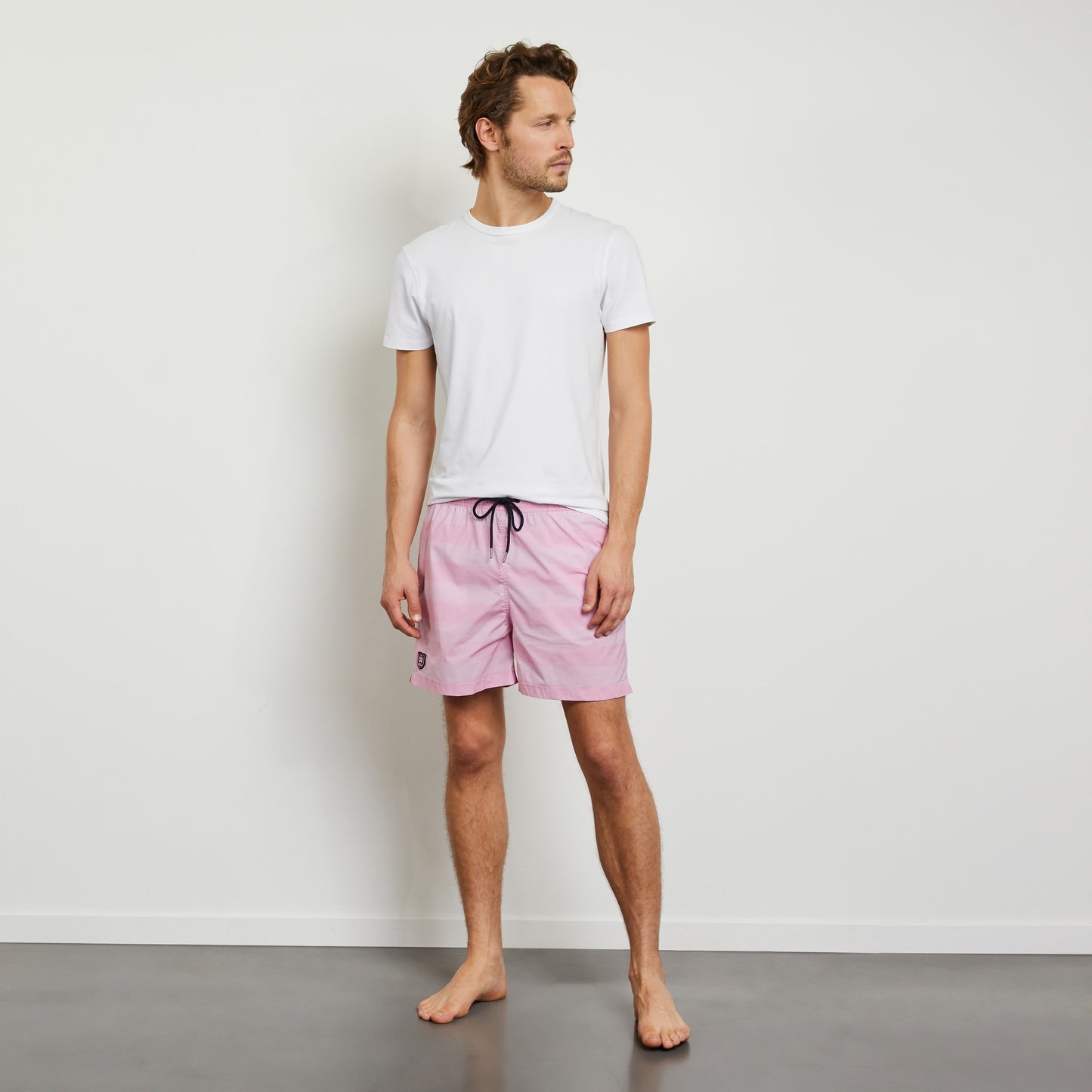 Pink striped swim shorts