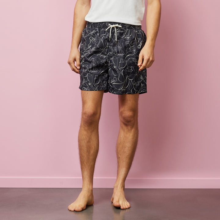 Short de bain bleu marine imprimé exclusif