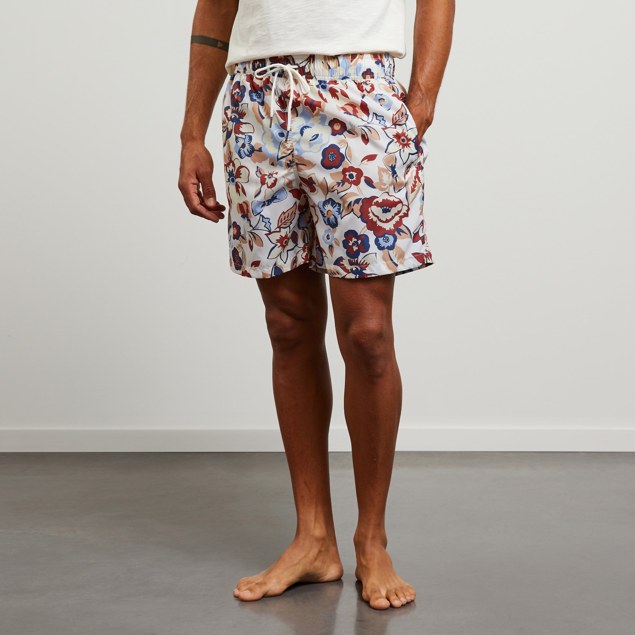 Short de bain blanc imprimé fleurs exclusif