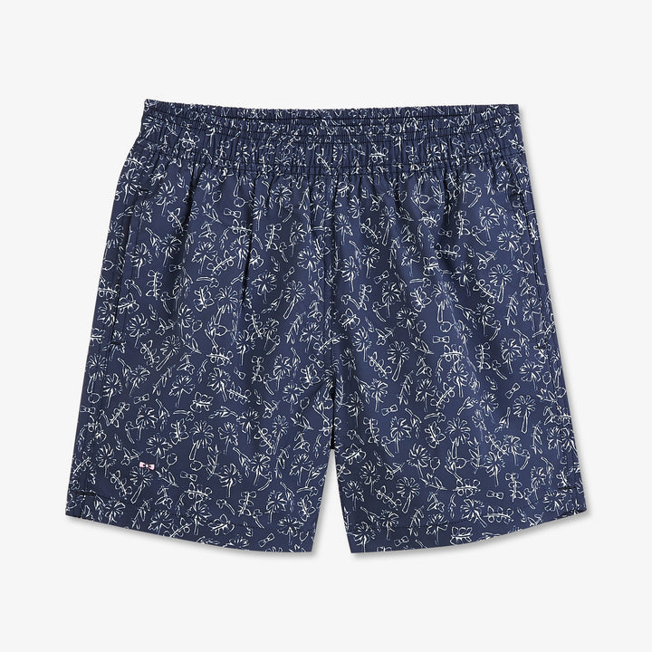 Short de bain bleu imprimé palmiers