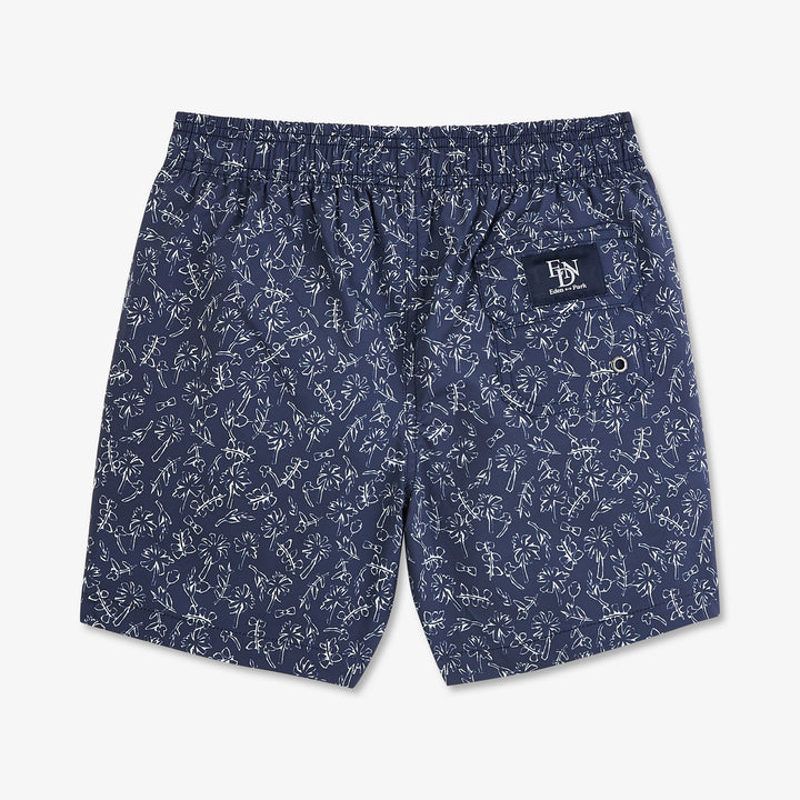 Short de bain bleu imprimé palmiers