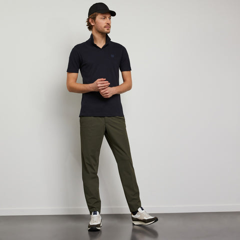 Khaki stretch trousers with loose pleats - Image 1
