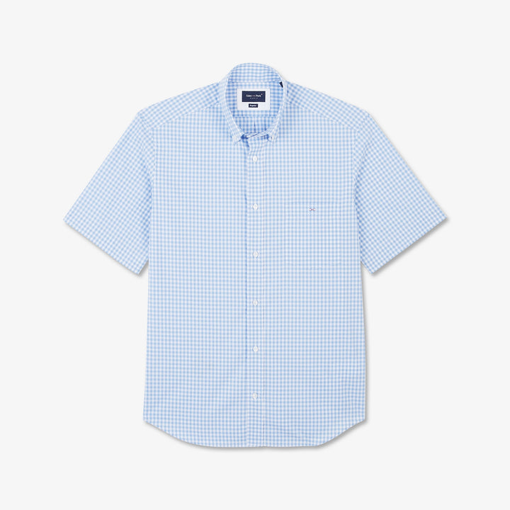 Chemisette en coton à carreaux bleu clair