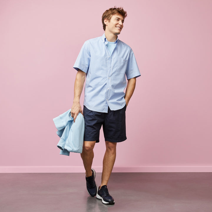 Chemisette en coton à carreaux bleu clair