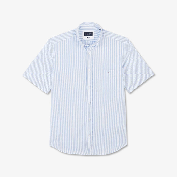 Chemisette bleu clair rayé en coton dobby