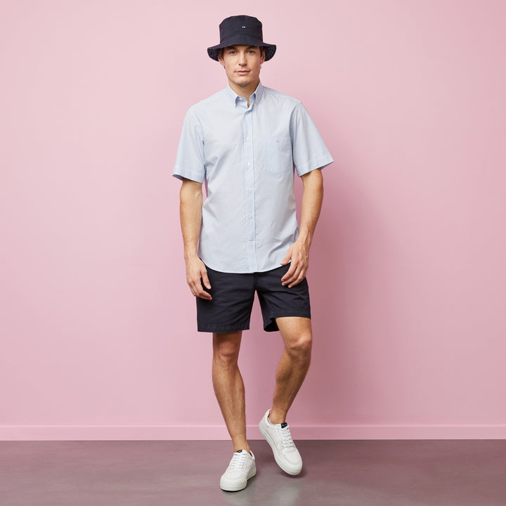 Chemisette bleu clair rayé en coton dobby