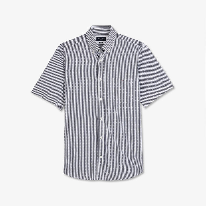 Chemisette bleu foncé rayé en coton dobby