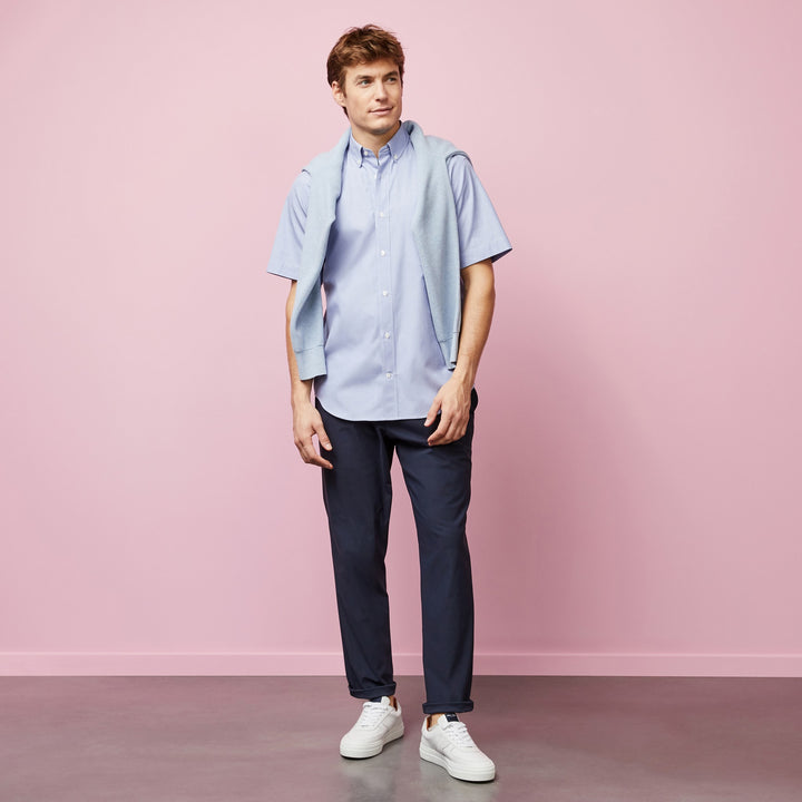 Chemisette bleue unie en coton Pima