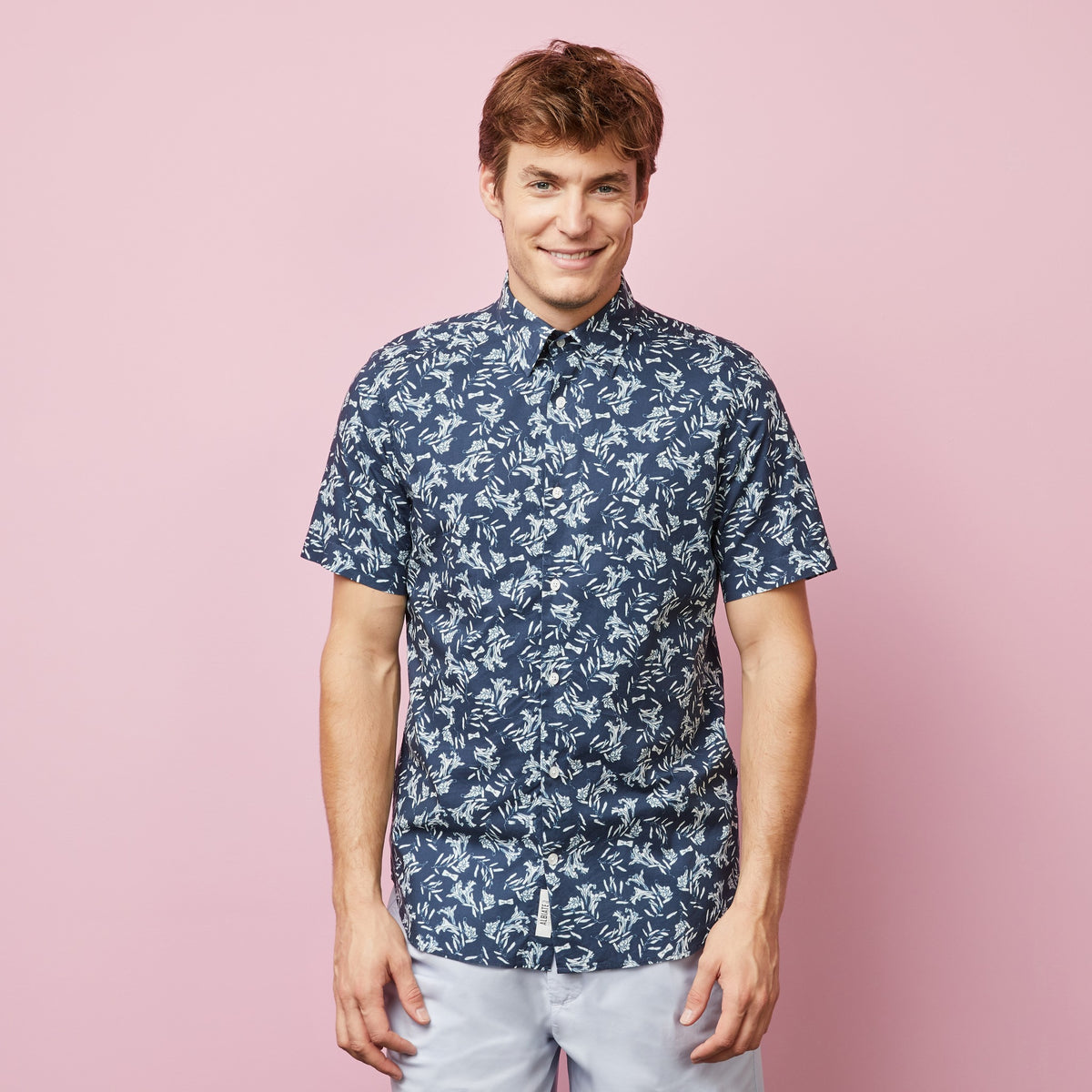 Chemisette bleu marine en coton imprimé exclusif fleuri