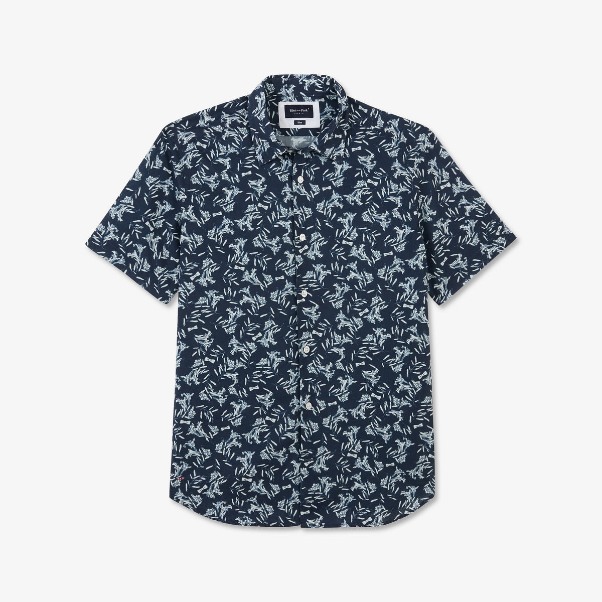 Chemisette bleu marine en coton imprimé exclusif fleuri