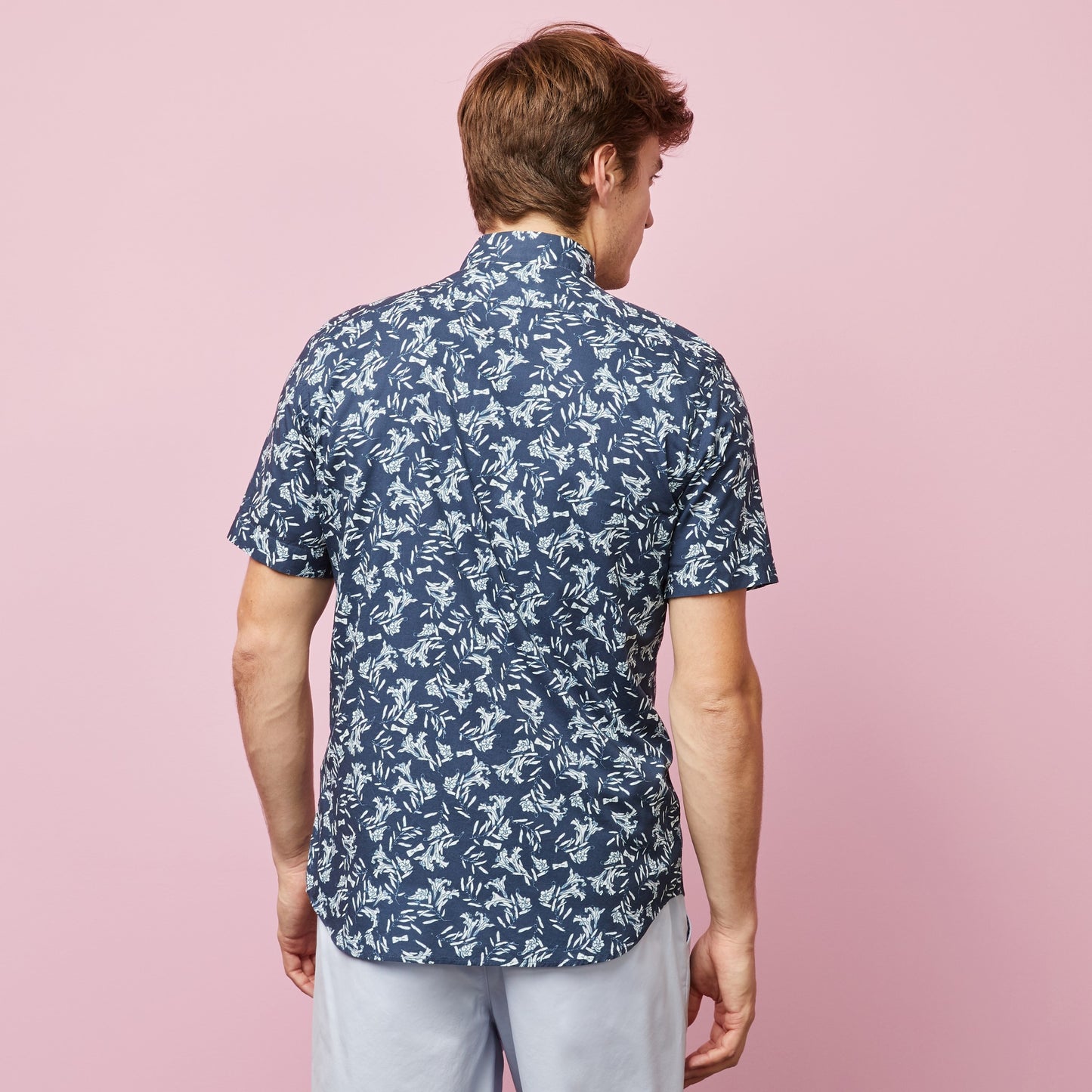 Chemisette bleu marine en coton imprimé exclusif fleuri