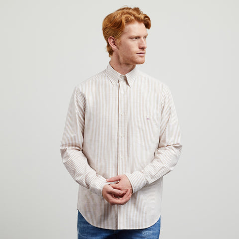 Chemise beige rayée en coton - Image 3