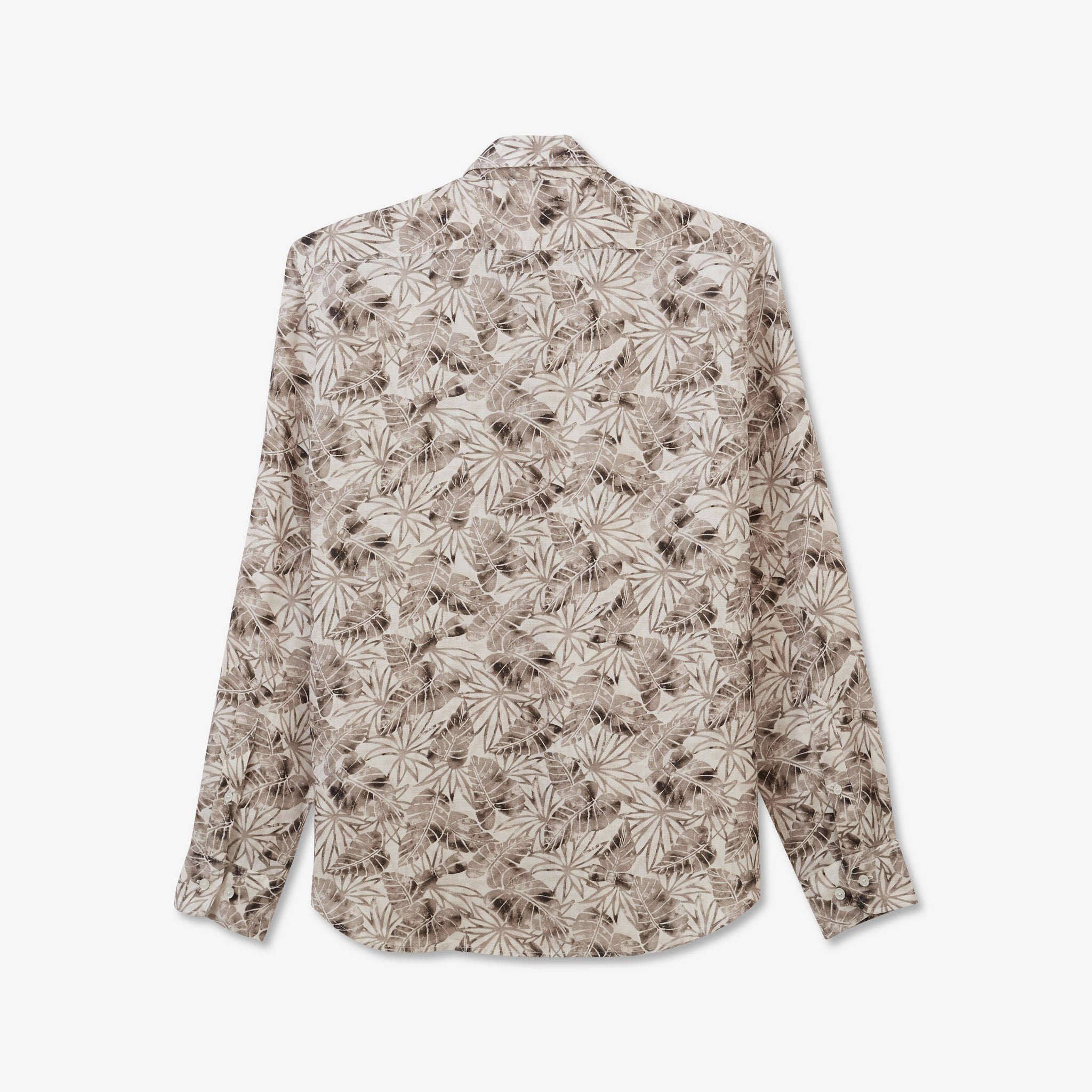 Chemise beige en lin à imprimé feuilles