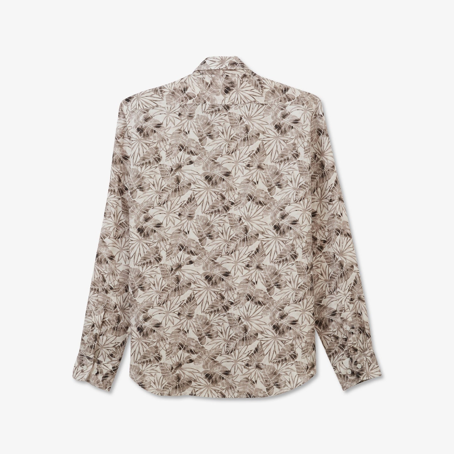 Chemise beige en lin à imprimé feuilles
