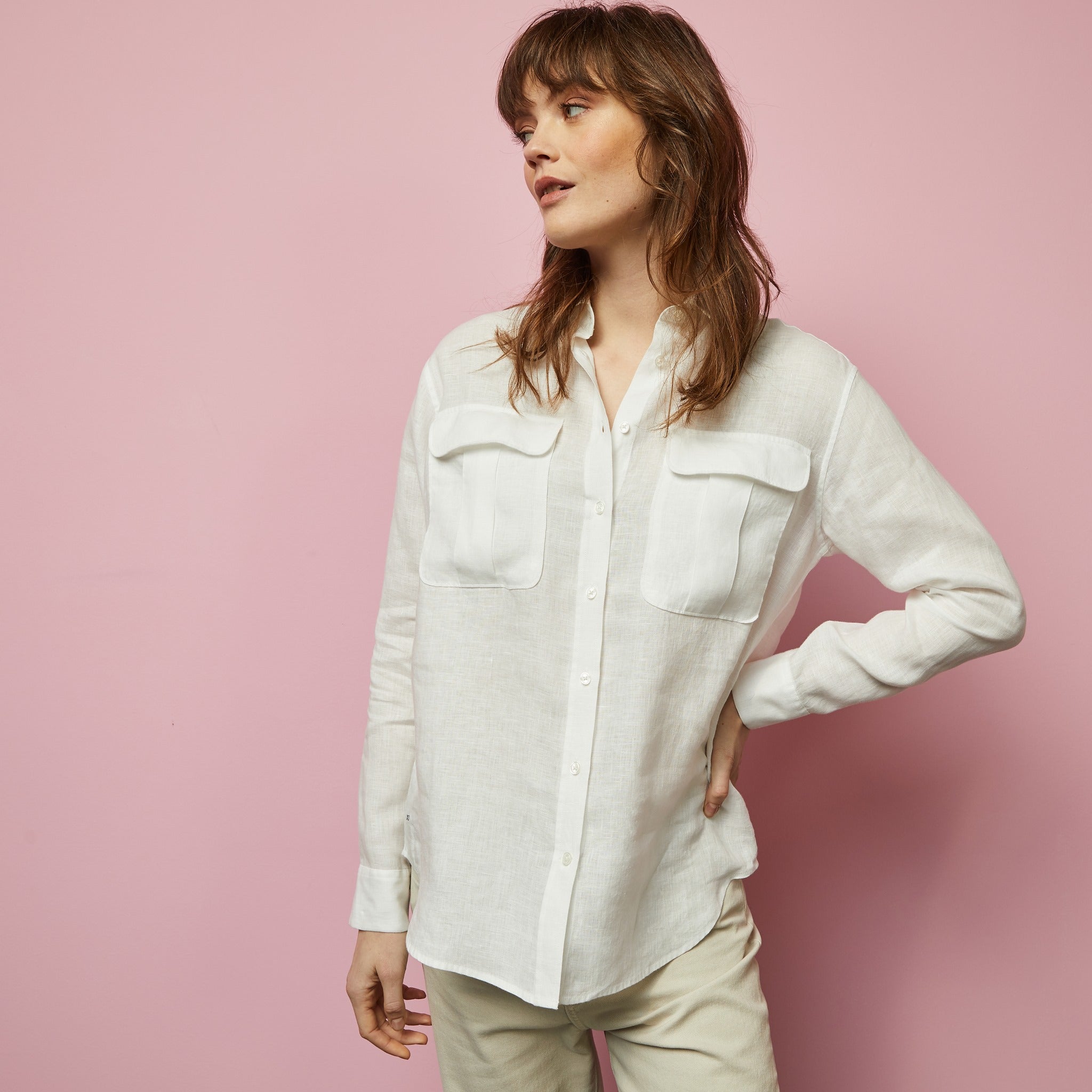 Chemisier blanc uni en lin
