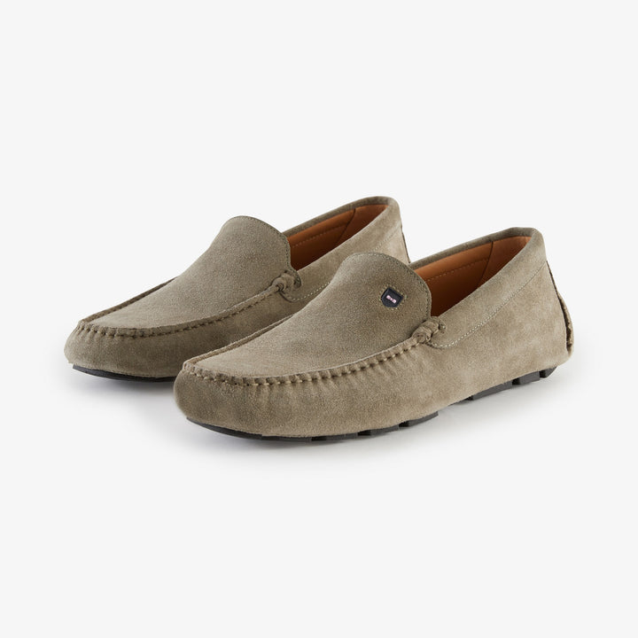 Mocassins kaki en cuir suédé