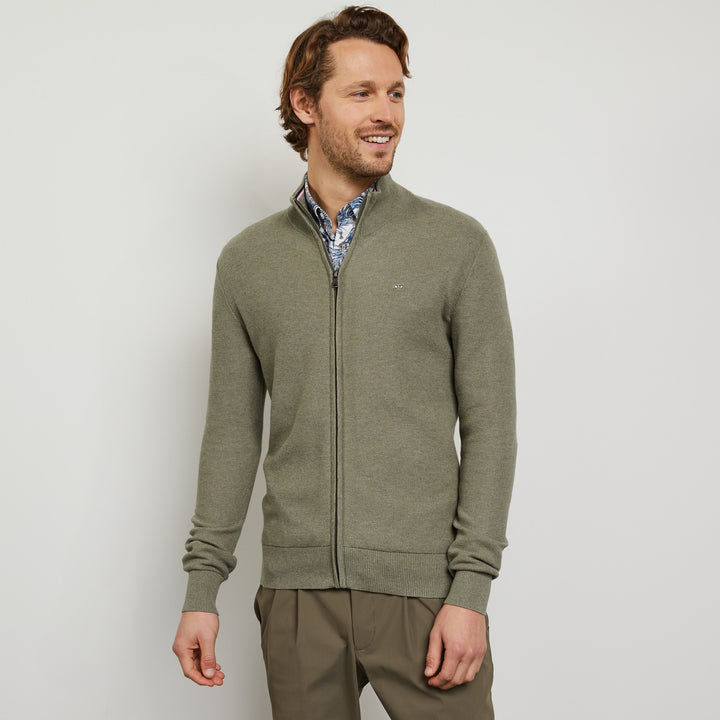 Cardigan kaki zippé en point de riz