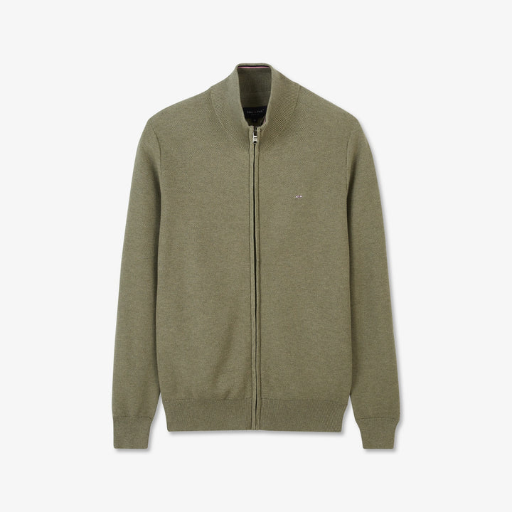 Cardigan kaki zippé en point de riz