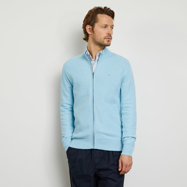 Cardigan bleu clair zippé en point de riz