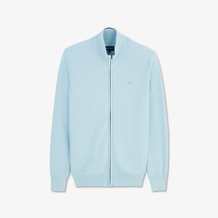 Cardigan bleu clair zippé en point de riz