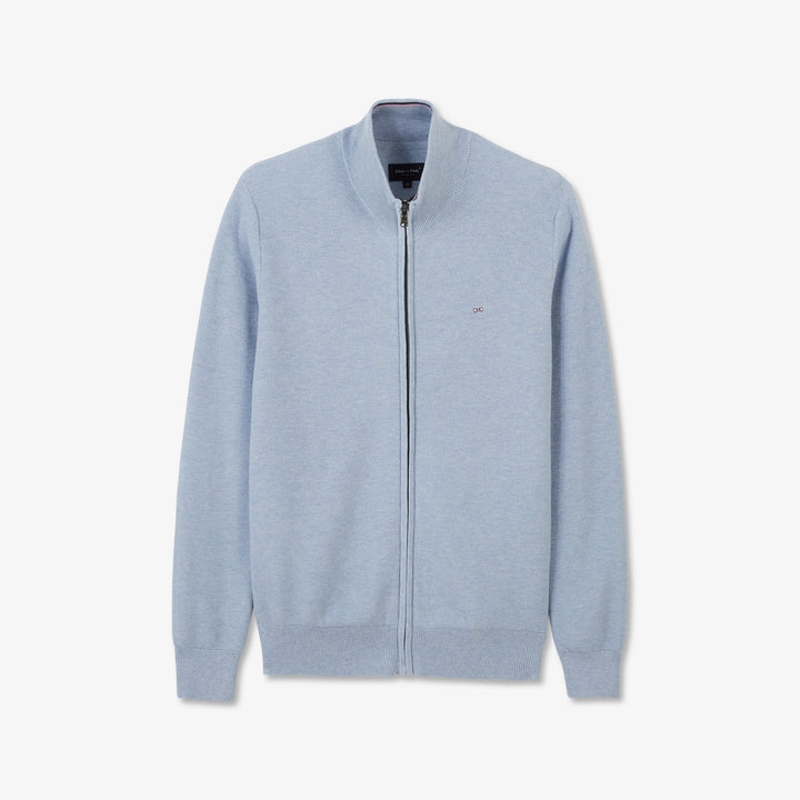 Cardigan bleu-gris zippé en point de riz
