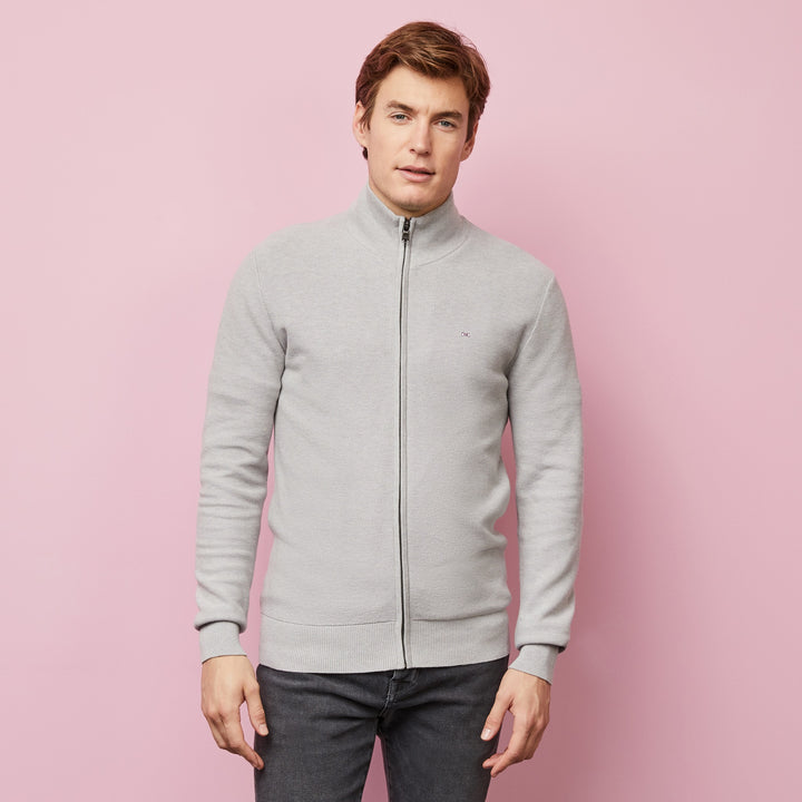 Cardigan gris zippé en point de riz