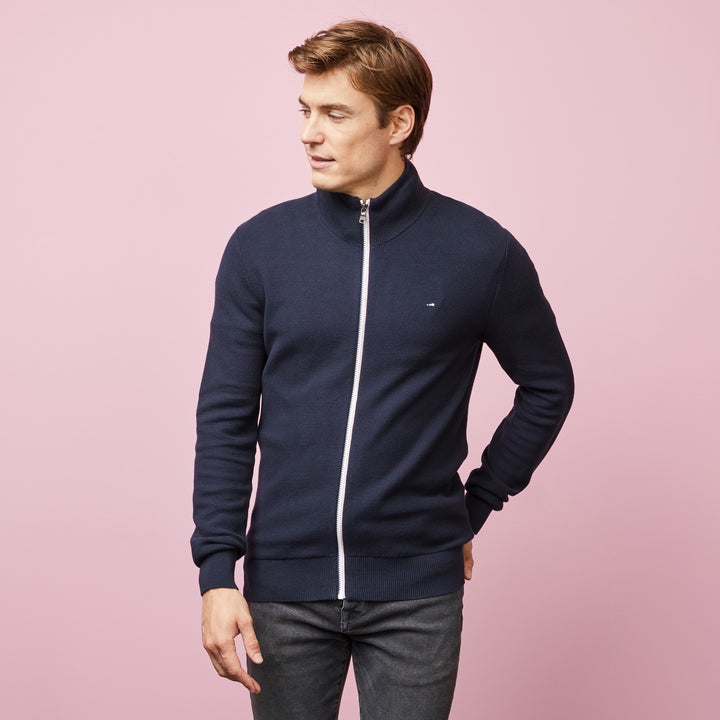Cardigan bleu foncé zippé en point de riz