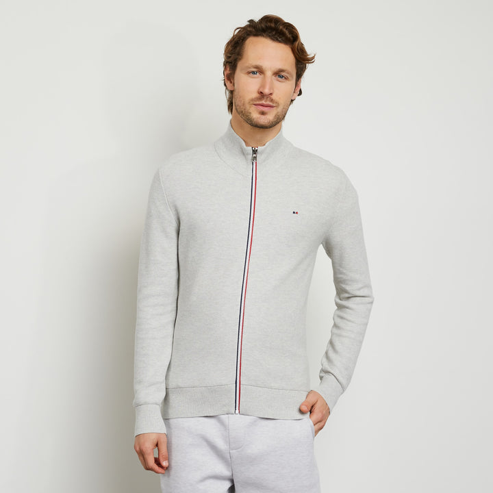 Cardigan gris zippé en point de riz