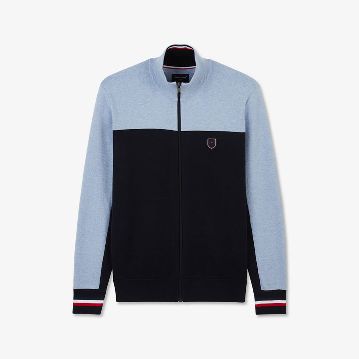 Cardigan bleu clair color-block zippé