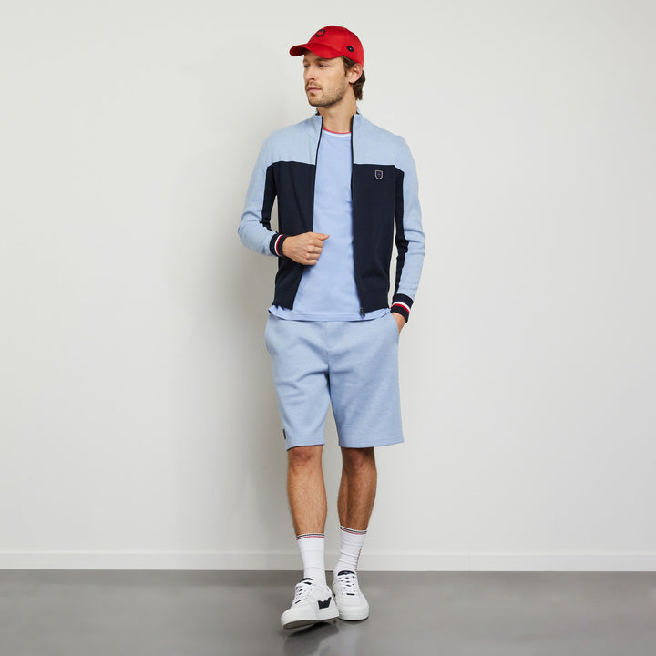 Cardigan bleu clair color-block zippé