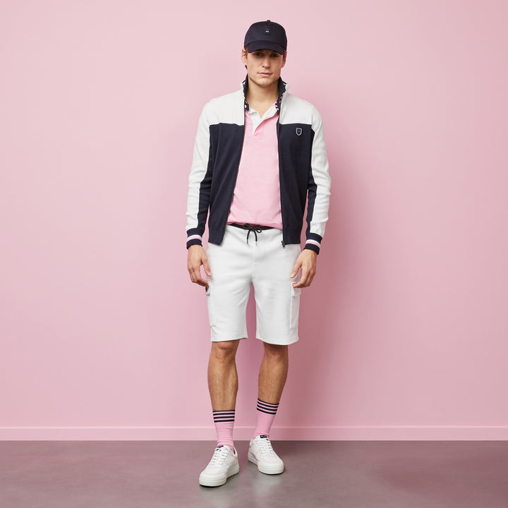 Cardigan bleu foncé color-block zippé