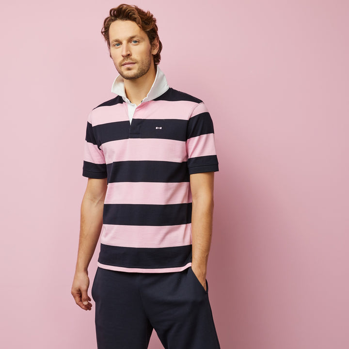 Maillot rose rayé à manches courtes