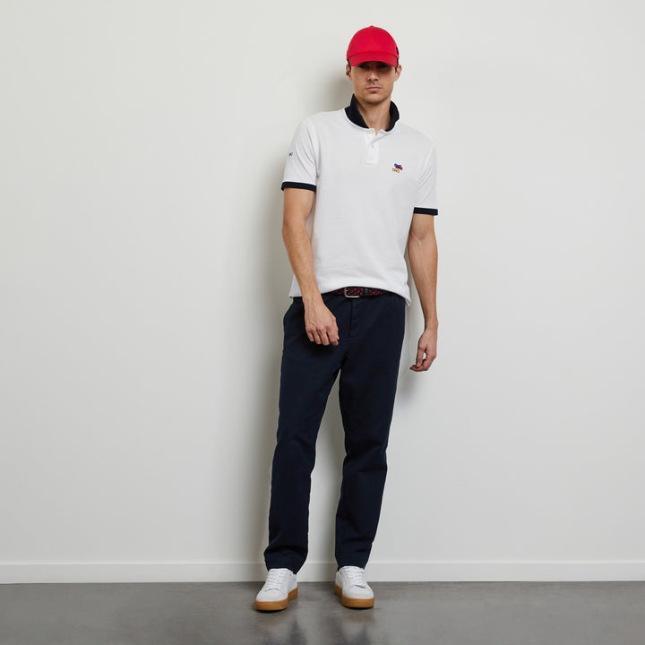 Polo blanc à broderie nœuds tricolores