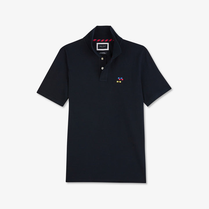 Polo bleu foncé à broderie nœuds tricolores