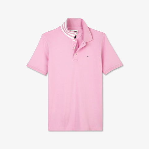 Polo rose en coton Pima piqué à col rayé - Image 2