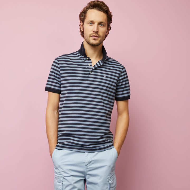 Polo rayé bicolore en coton mélangé