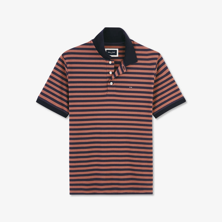 Polo rayé bicolore en coton mélangé