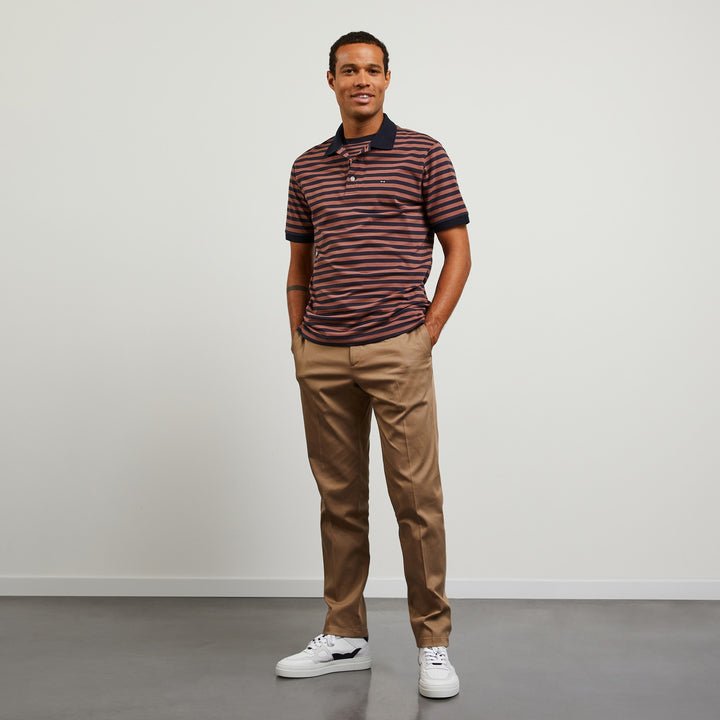 Polo rayé bicolore en coton mélangé
