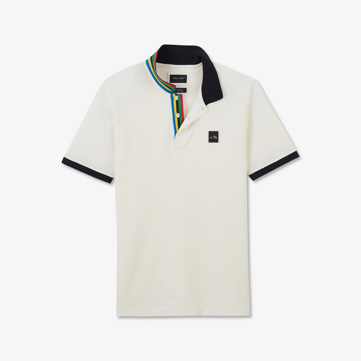 Polo blanc col rayé multicolore