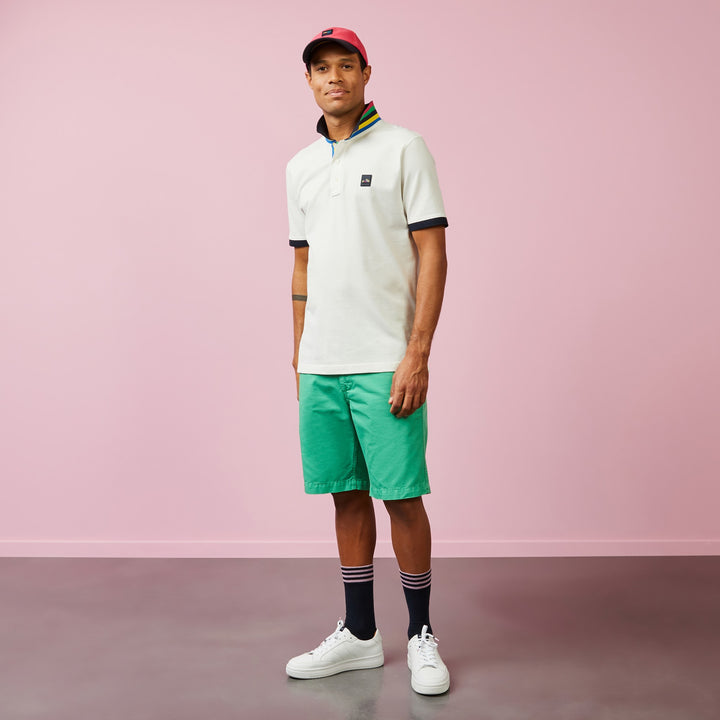Polo blanc col rayé multicolore