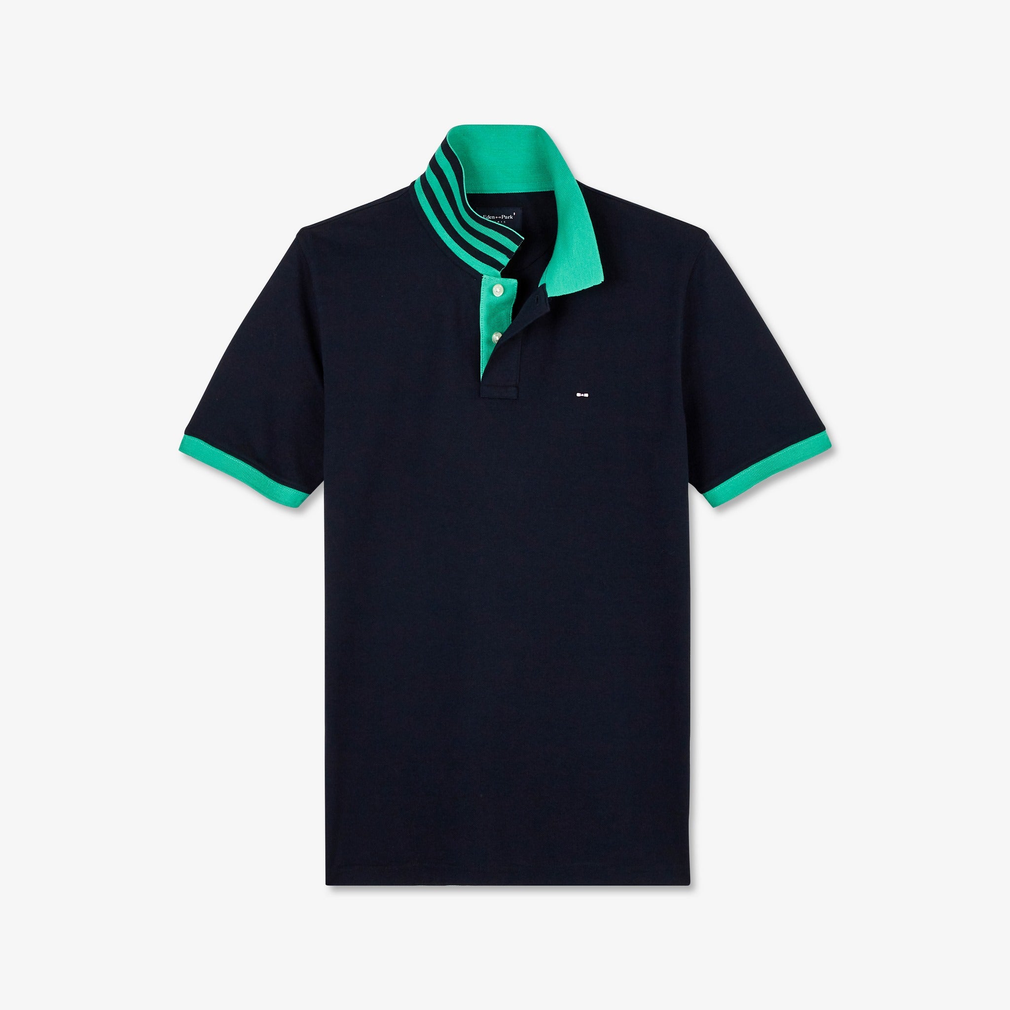 Polo bleu foncé à détails vert en coton Pima